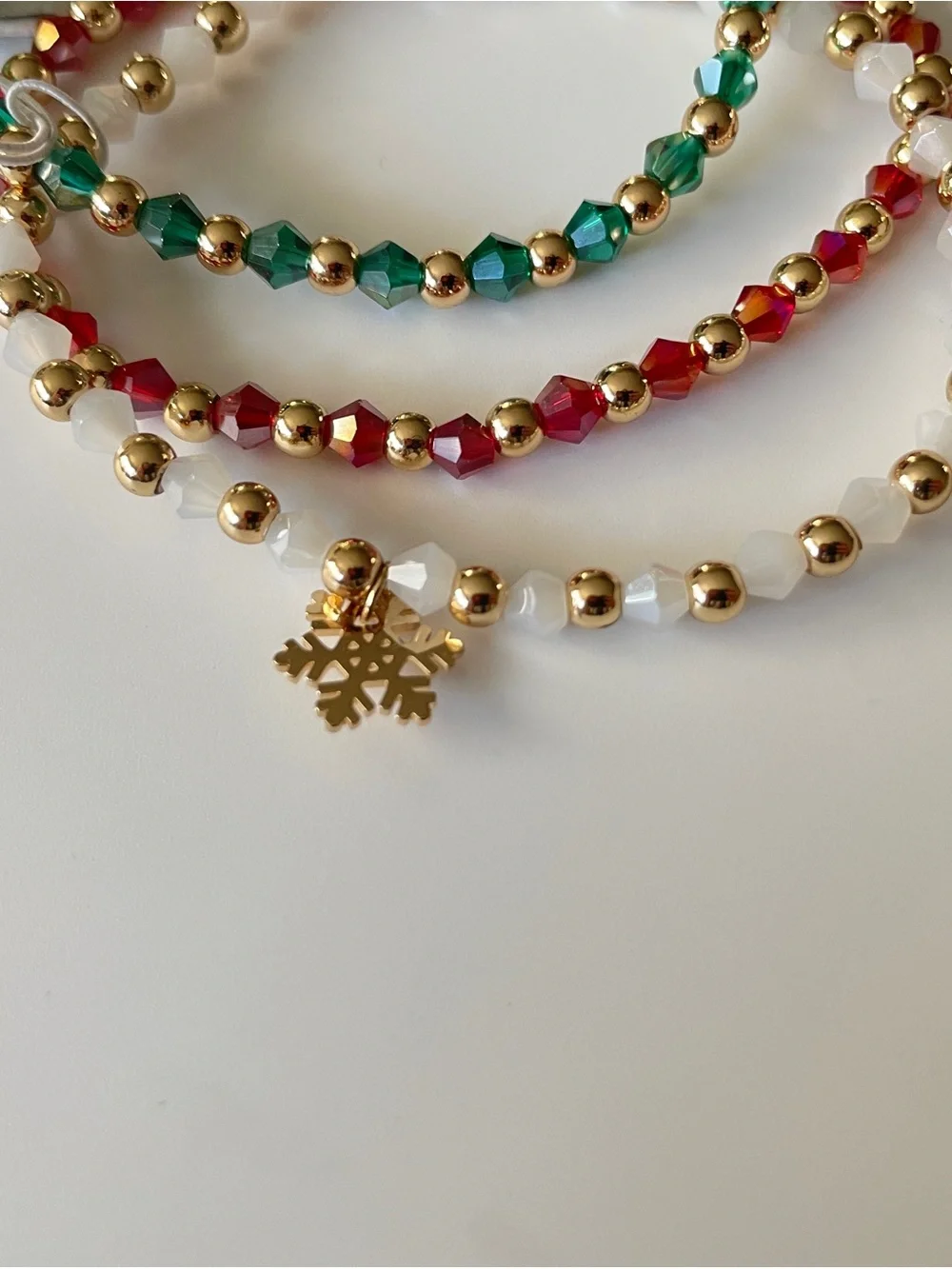 Christmas Charm Beaded Stretch Stacking Bracelets Snowflake Reindeer Tree Charms